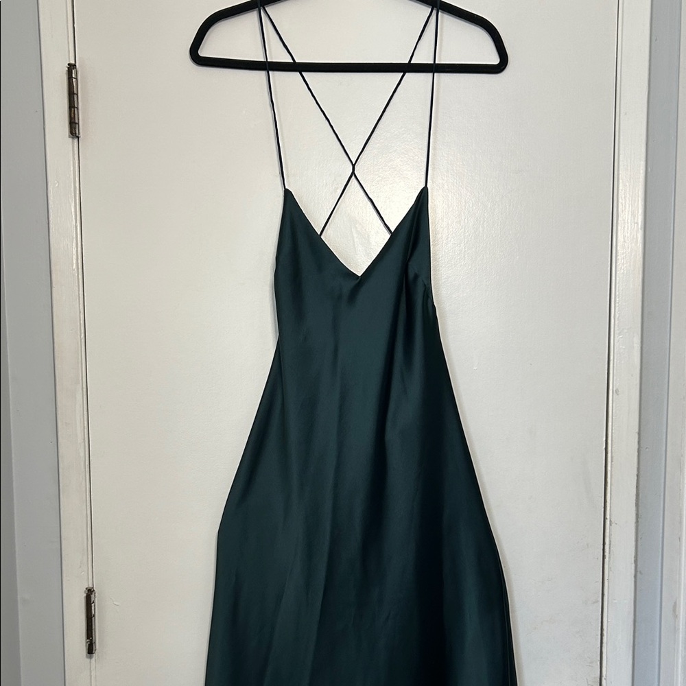 Zara Elegant Green Satin Slip Dress Size M Party Dance Homecoming